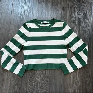 Zara Bold Green and Cream Striped Sweater